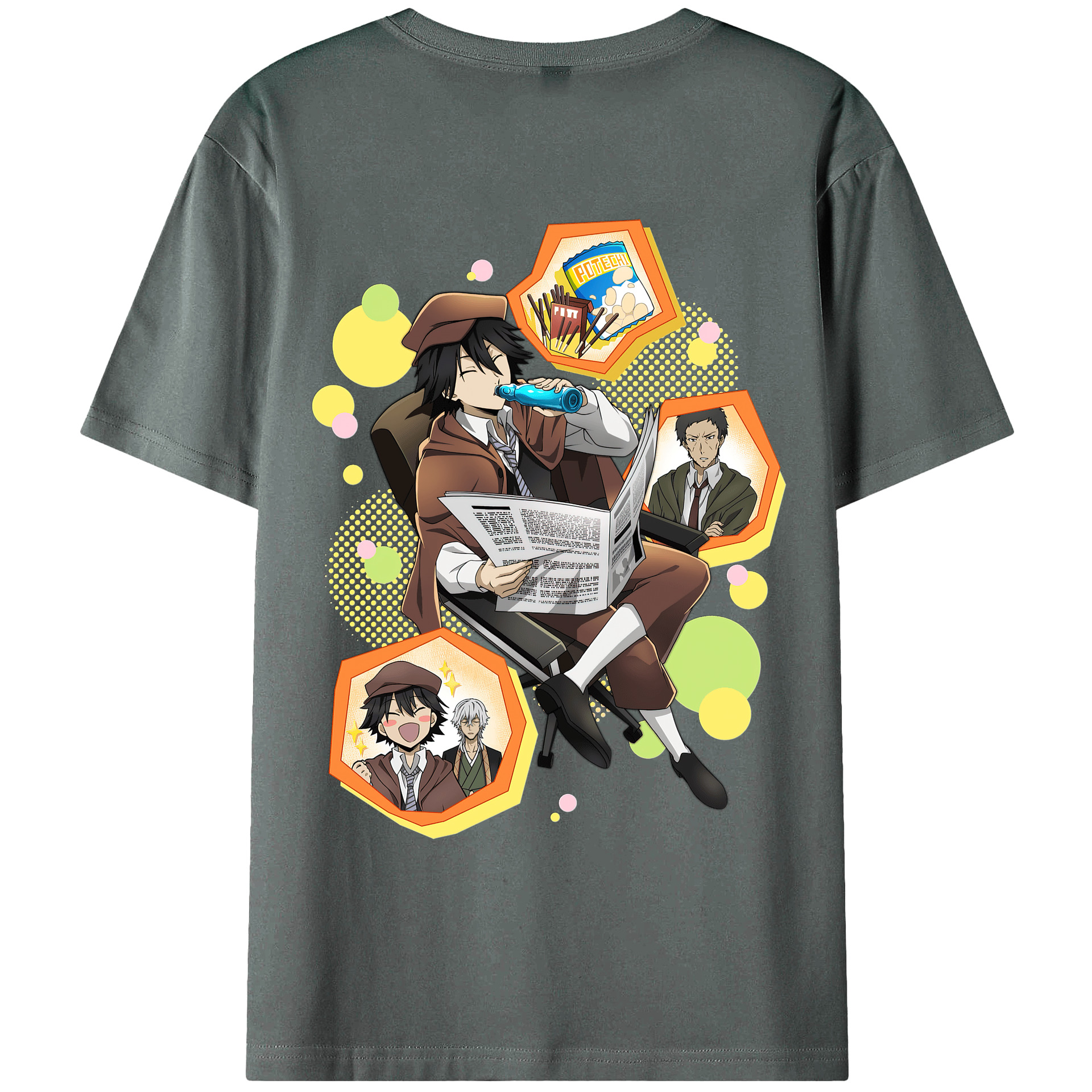 （画像用） 文豪ストレイドッグス Bungo Stray Dogs 綿100％ メンズ半袖Tシャツ（バックプリント） 通気性